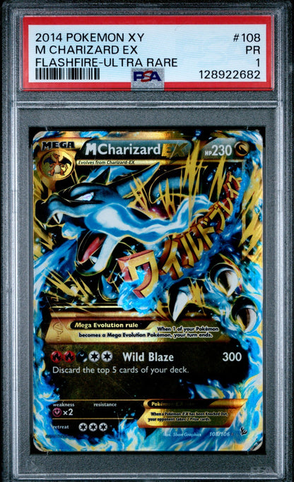2014 Pokemon XY M Charizard EX Flashfire Ultra Rare Card #108 PSA 1