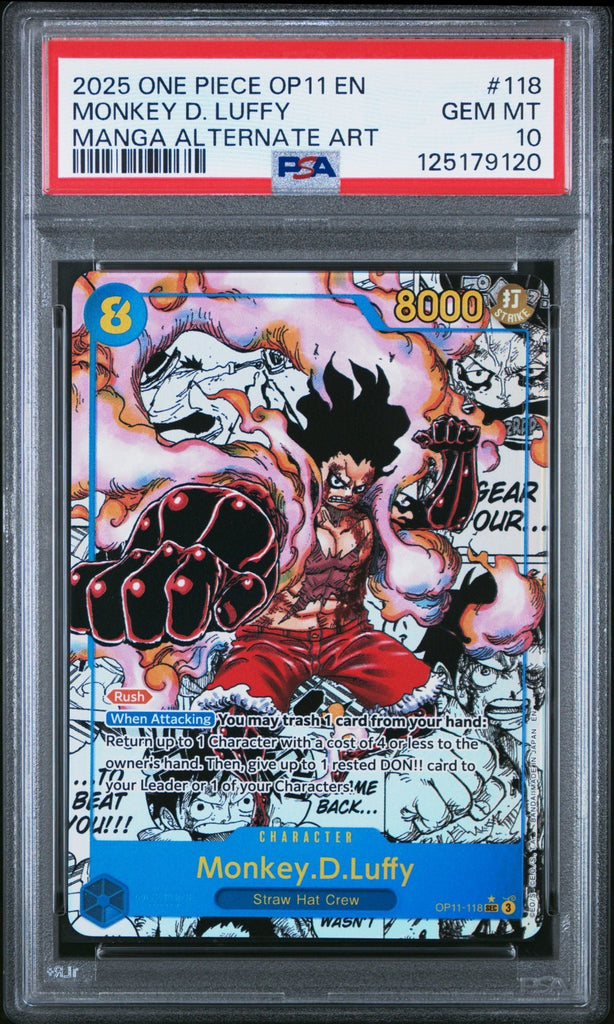 2025 ONE PIECE OP11-118 MONKEY D LUFFY MANGA ALT ART English PSA 10 GEM MINT