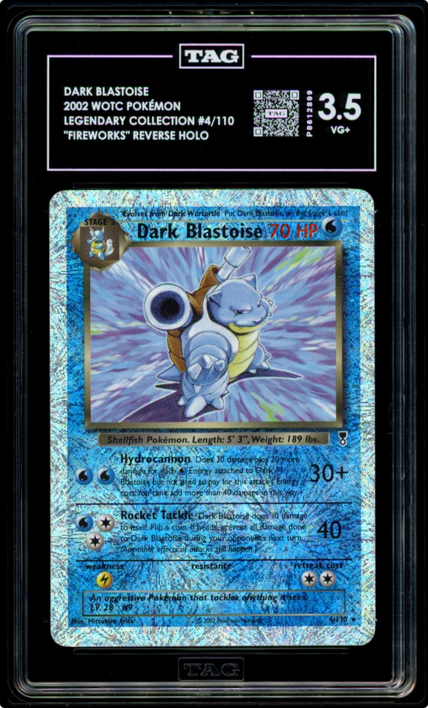 2002 Dark Blastoise Legendary Card Reverse Holo 4/110 TAG 3.5
