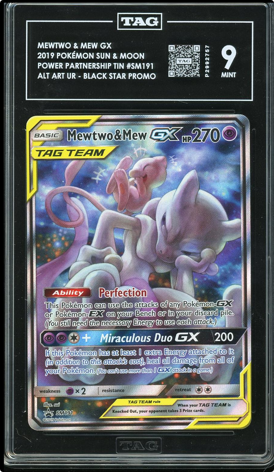 2019 POKEMON SUN & MOON BLACK STAR PROMOS #SM191 FULL ART/MEWTWO & MEW GX TAG 9