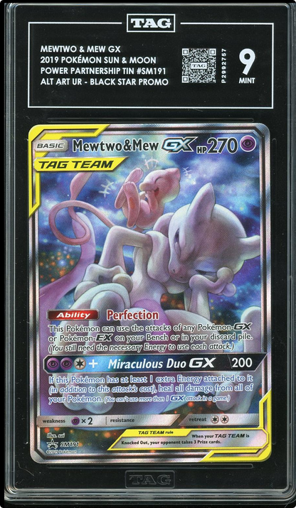 2019 POKEMON SUN & MOON BLACK STAR PROMOS #SM191 FULL ART/MEWTWO & MEW GX TAG 9