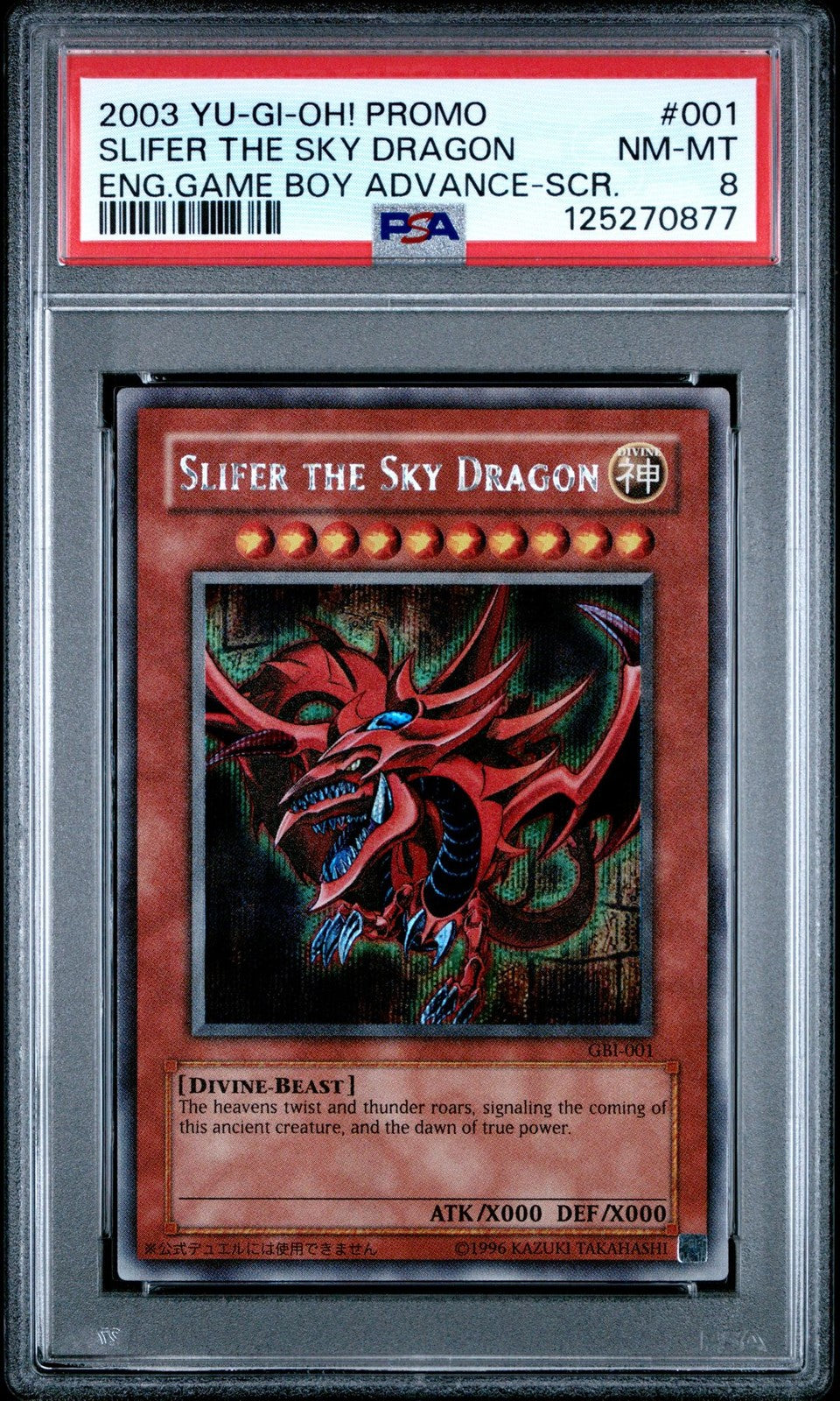 2003 Yugioh! GBI-001 Slifer the Sky Dragon Secret Rare PSA 8
