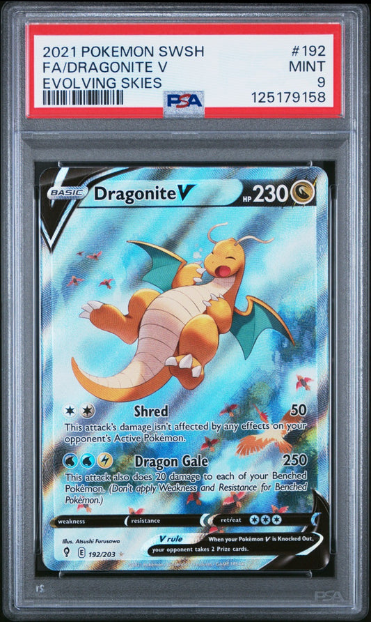 Pokemon TCG Evolving Skies Dragonite V Alternate Full Art Card 192/203 PSA 9