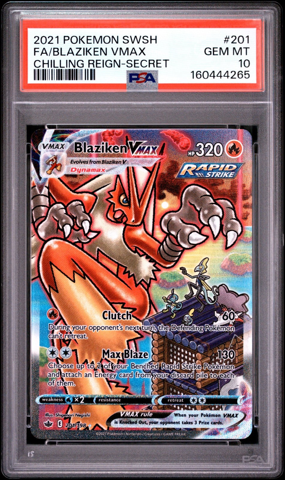PSA 10 Blaziken VMAX Alt Art Secret Rare 201/198 Chilling Reign Holo