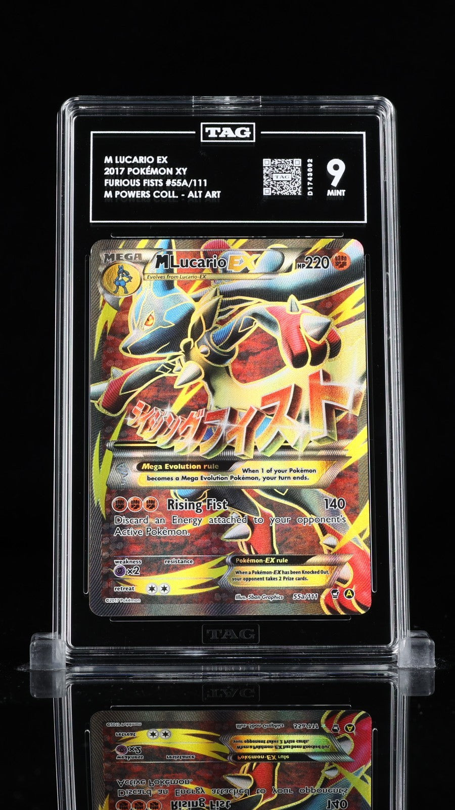 2017 POKEMON MEGA POWERS COLLECTION PROMO #55A FULL ART/M LUCARIO EX TAG 9