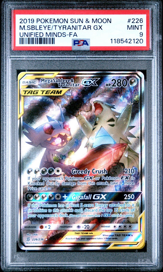 Pokemon PSA 9 Mega Sableye & Tyranitar GX 226/236 Sm-Unified Minds