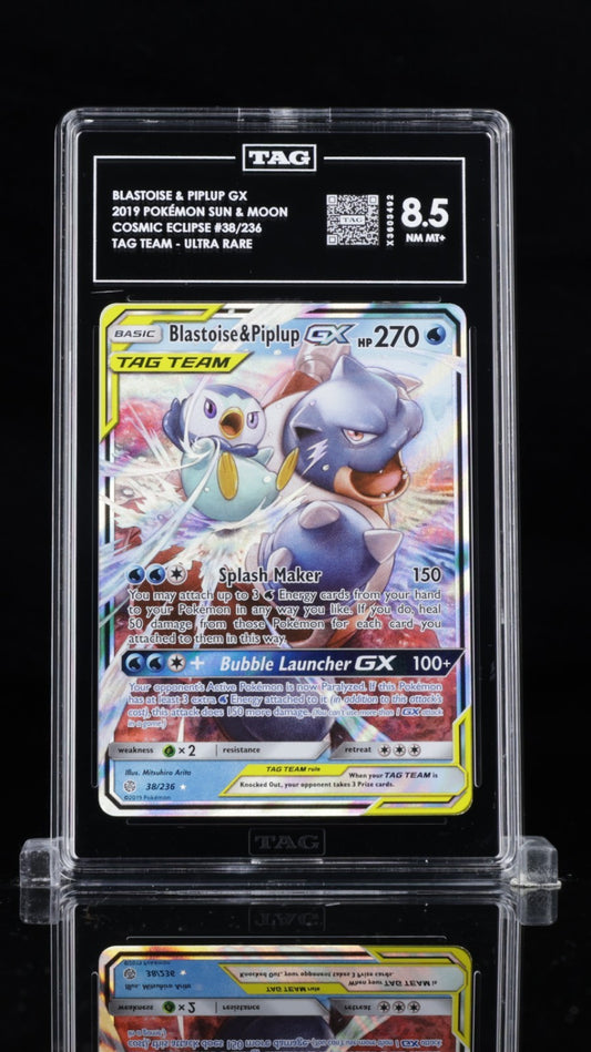 2019 Blastoise & Piplup GX 38/236 Pokemon TAG 8.5