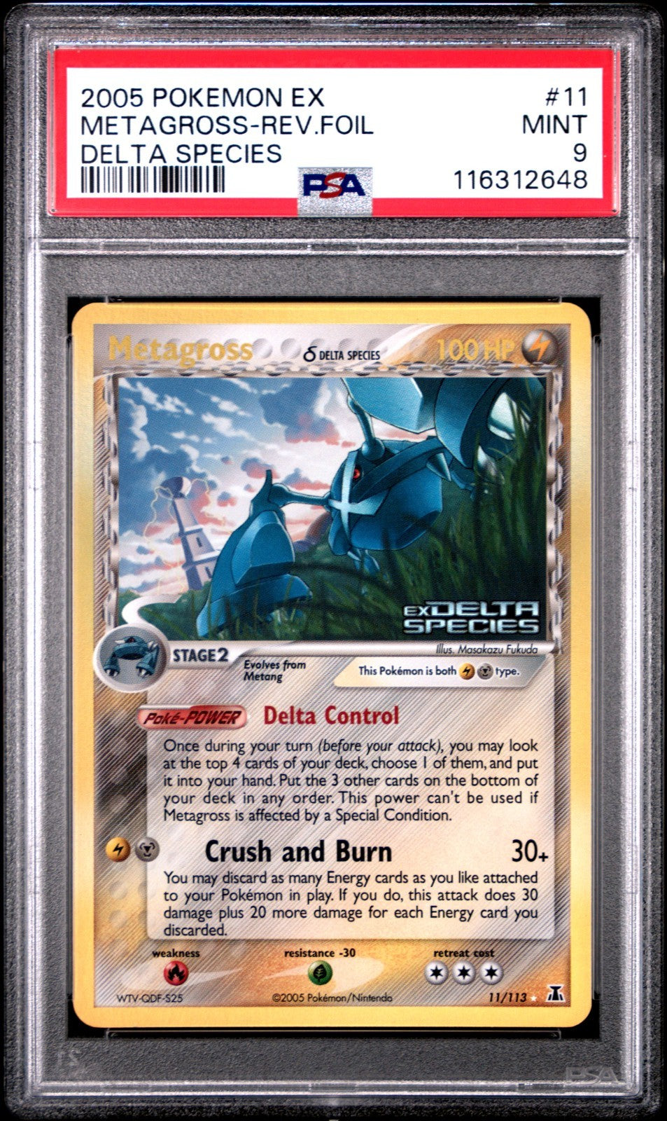 2005 POKEMON EX DELTA SPECIES #11 METAGROSS-REVERSE FOIL PSA 9