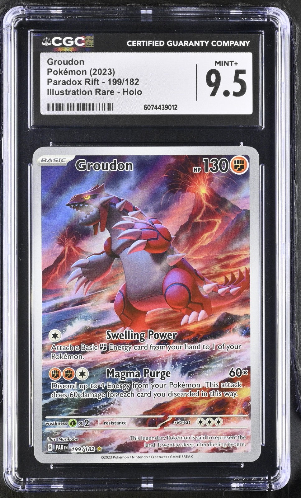 CGC 9.5 Groudon 199/182 Pokemon Paradox Rift Illustration Rare Alt Art