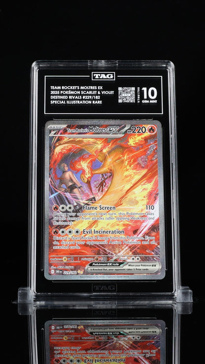 Pokemon Rocket's Moltres ex Destined Rivals SIR #229 TAG 10 Gem Mint