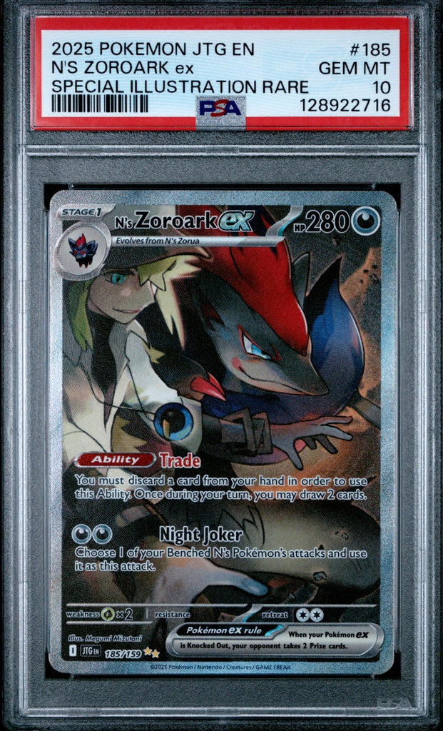 2025 Pokemon JTG EN 185 N'S ZOROARK EX Special Illustration Rare PSA 10