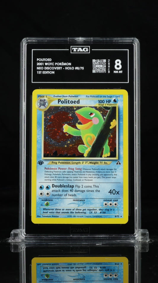 2001 Pokemon Neo Discovery 1st Edition WOTC Politoed Holo 8/75 TAG 8