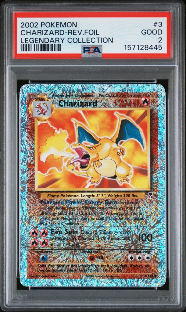 2002 POKEMON LEGENDARY COLLECTION #3 CHARIZARD-REVERSE FOIL PSA 2