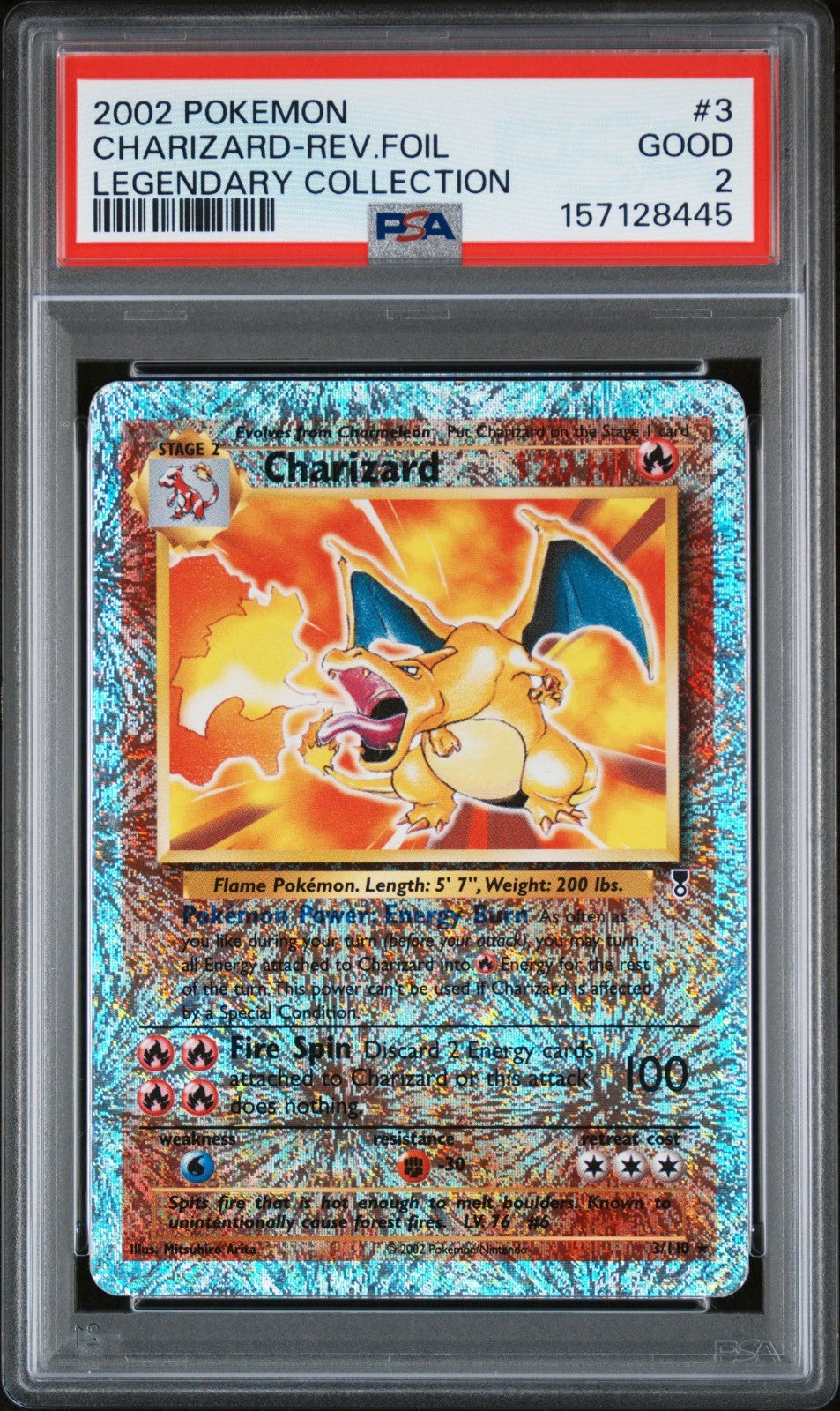 2002 POKEMON LEGENDARY COLLECTION #3 CHARIZARD-REVERSE FOIL PSA 2