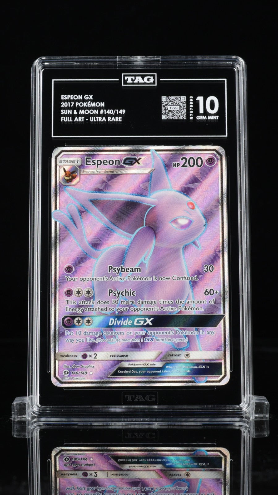 2017 POKEMON SUN & MOON #140 FULL ART/ESPEON GX TAG 10