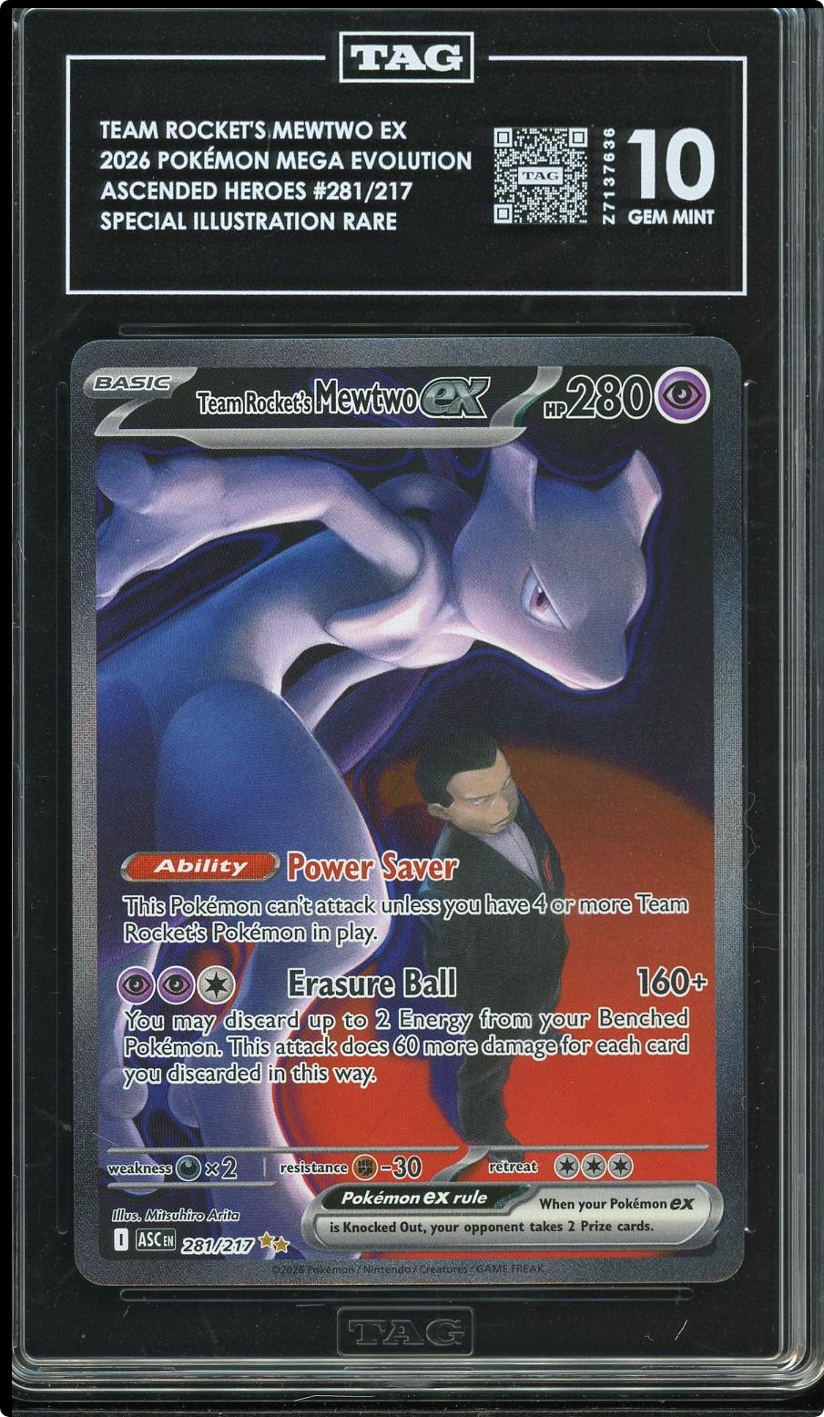 Pokemon 2026 Team Rocket's Mewtwo ex 281/217 SIR Ascended Heroes TAG 10