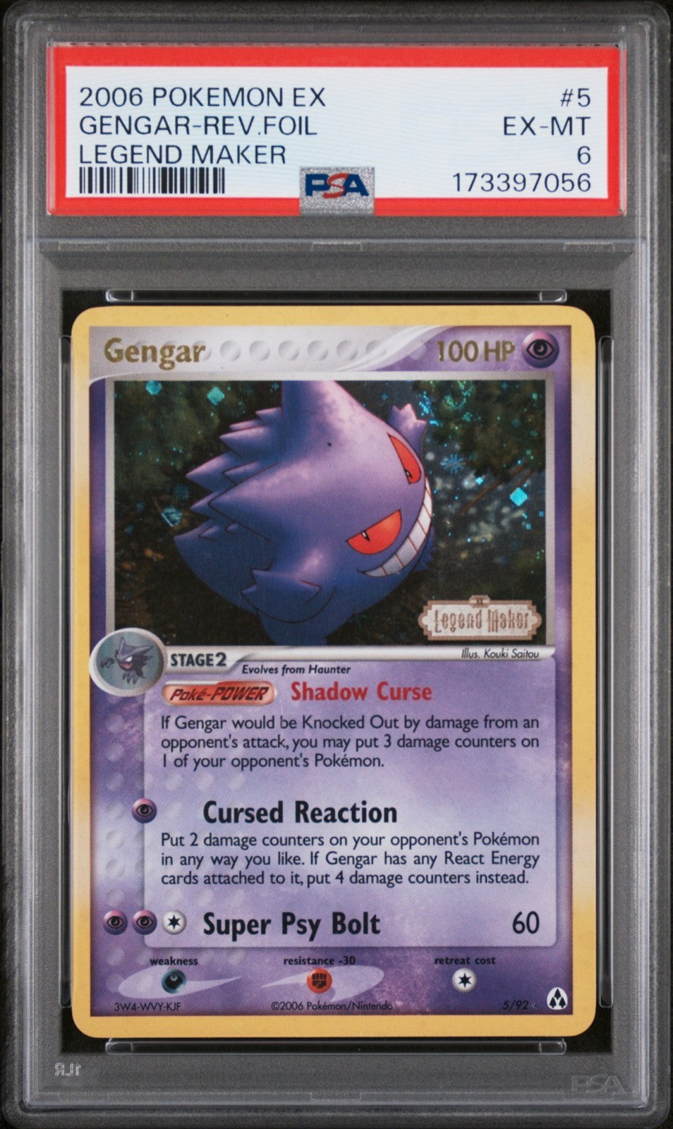 PSA 6 Pokemon Gengar Reverse Holo EX Legend Maker 5/92 Swirl