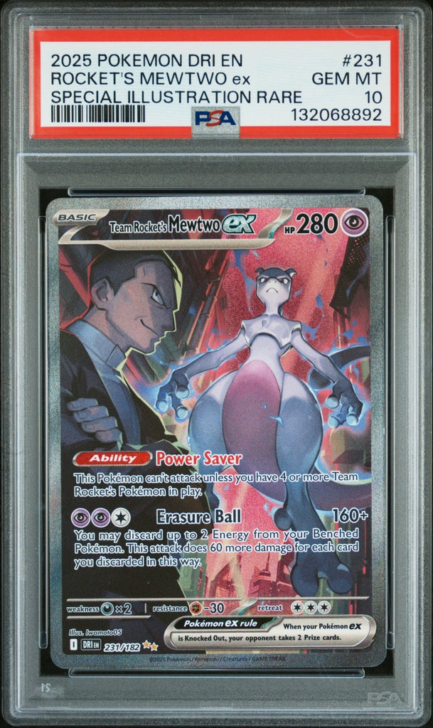 2025 POKEMON DRI EN-DESTINED RIVALS #231 TEAM ROCKET'S MEWTWO EX PSA 10