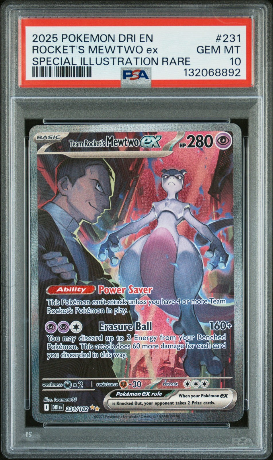 2025 POKEMON DRI EN-DESTINED RIVALS #231 TEAM ROCKET'S MEWTWO EX PSA 10