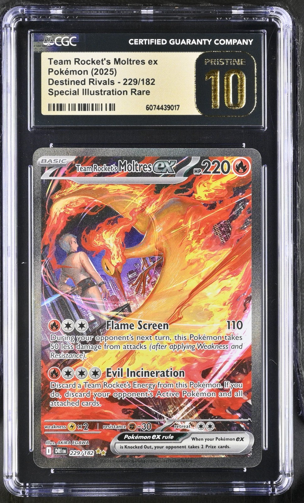 Pokemon Team Rocket's Moltres EX 229/182 Destined Rivals - CGC PRISTINE 10
