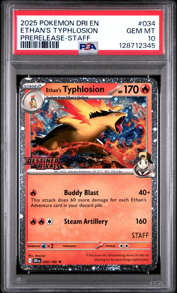 Ethan's Typhlosion STAFF Promo PSA 10 034/182 Destined Rivals Pokemon