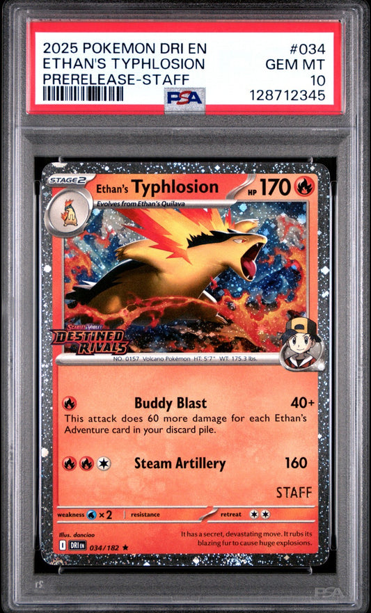 Ethan's Typhlosion STAFF Promo PSA 10 034/182 Destined Rivals Pokemon