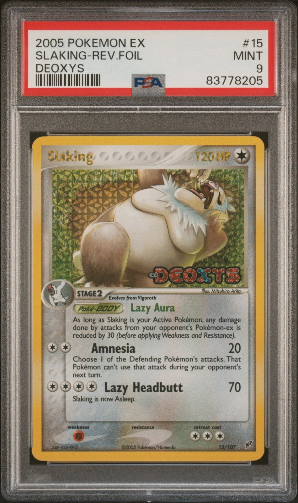 2005 POKEMON EX DEOXYS #15 SLAKING-REVERSE FOIL STAMPED PSA 9