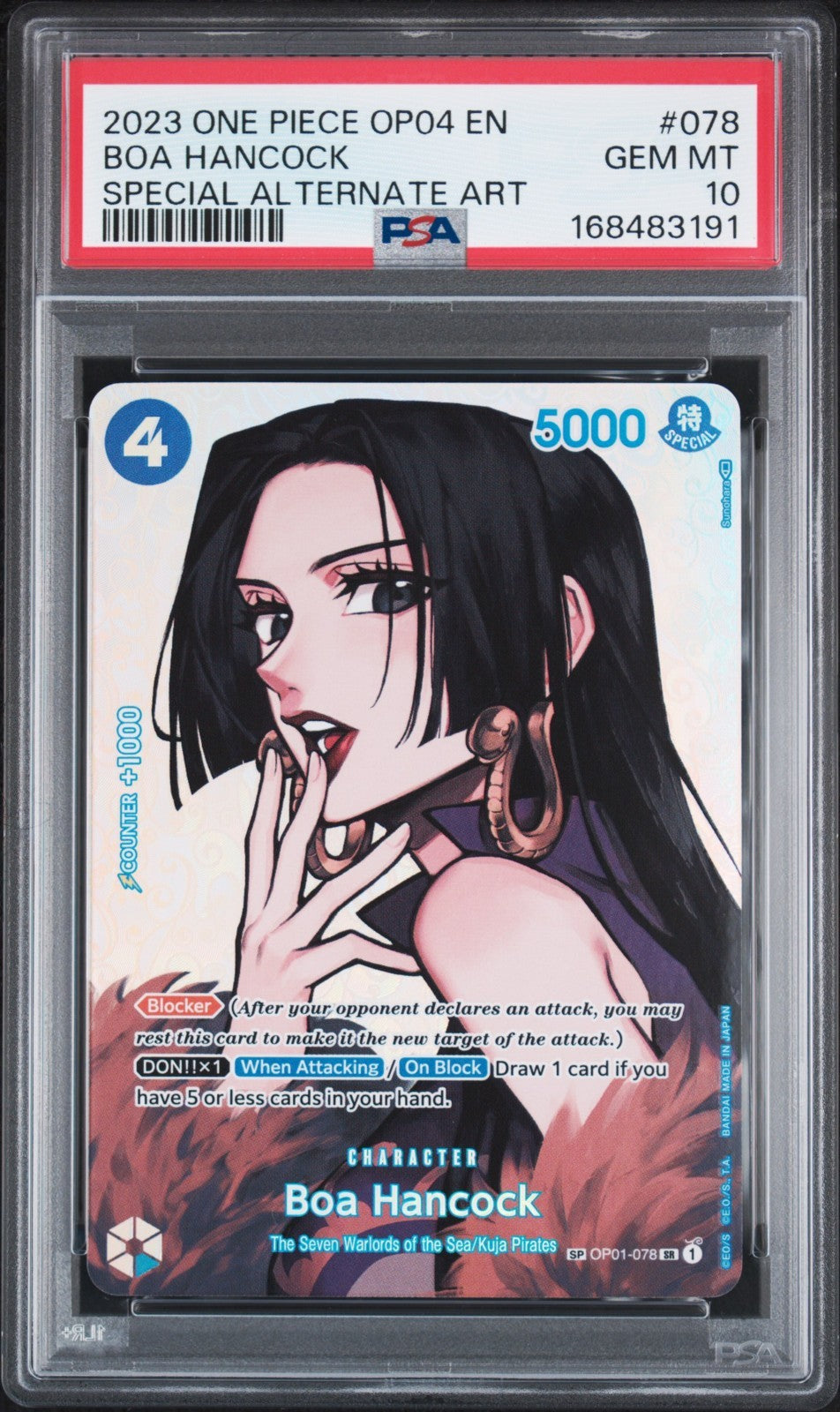 2023 ONE PIECE OP04 EN BOA HANCOCK KINGDOMS OF INTRIGUE SP OP01-078 PSA 10