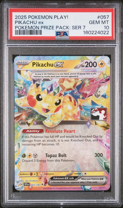 PSA 10 Pikachu EX 057/191 Pokemon Surging Sparks Prize Pack Series 7