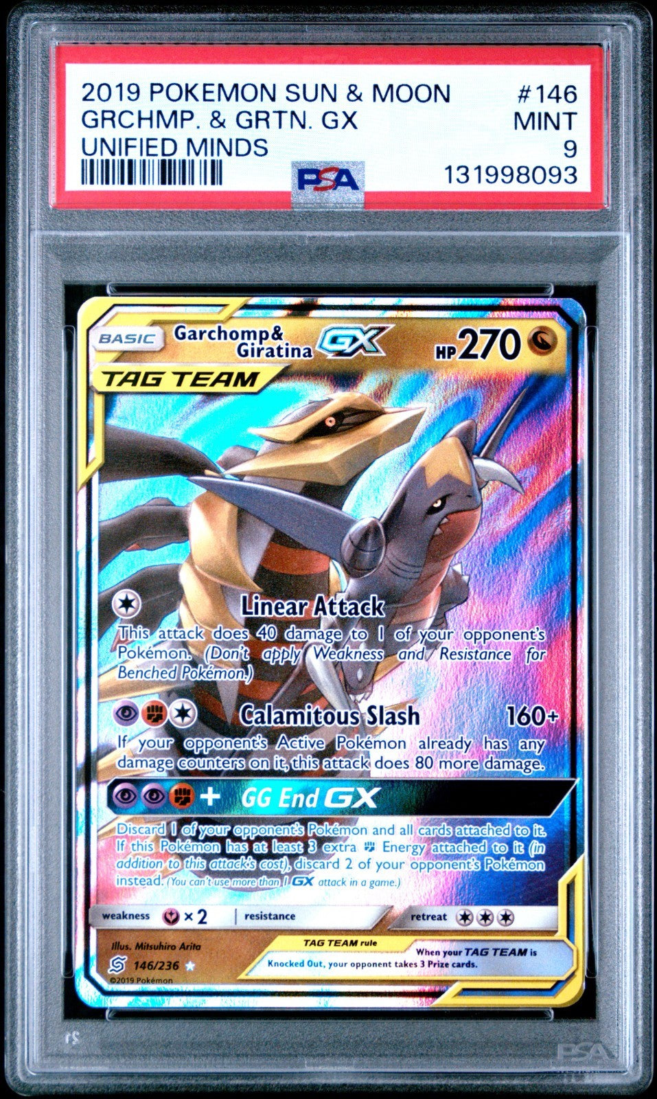 Pokemon Sun & Moon Garchomp & Giratina GX #146 PSA 9