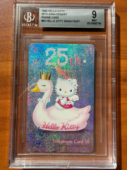 1999 Hello Kitty 25th Anniversary Swan Fairy Phone Card Sanrio BGS 9