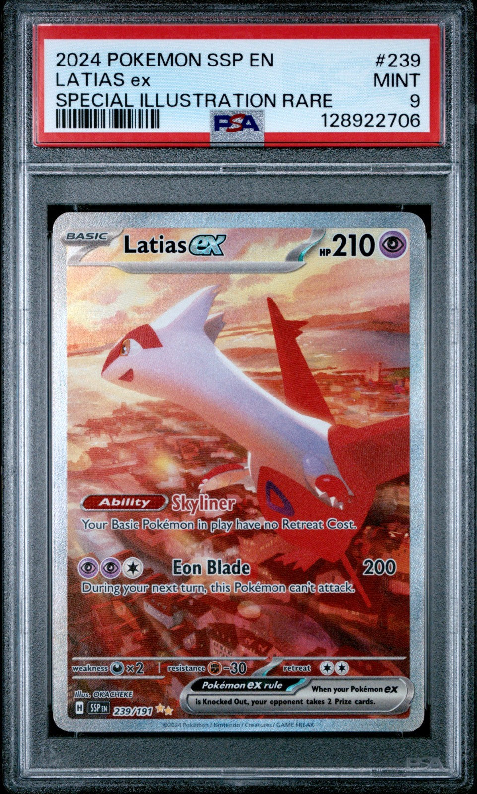 Pokemon Latias EX TCG Surging Sparks 239/191 Special Illustration Rare PSA 9