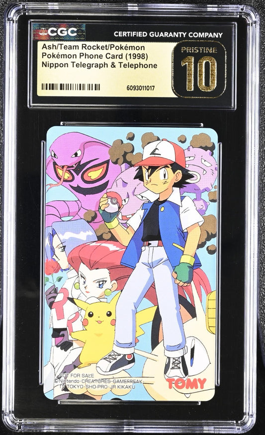 1998 POKEMON PHONE CARD ASH/TEAM ROCKET/POKEMON CGC 10 PRISTINE