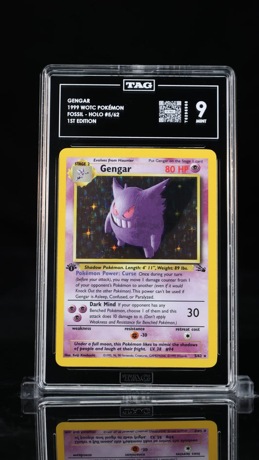 Gengar 5/62 1st Edition Fossil Holo TAG 9 Pokemon 1999
