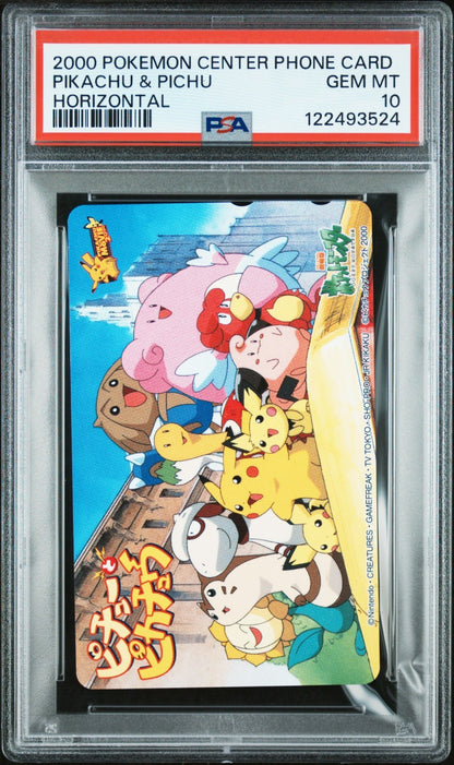 2000 Japanese Pokemon Center Phone Card Pikachu & Pichu - PSA 10