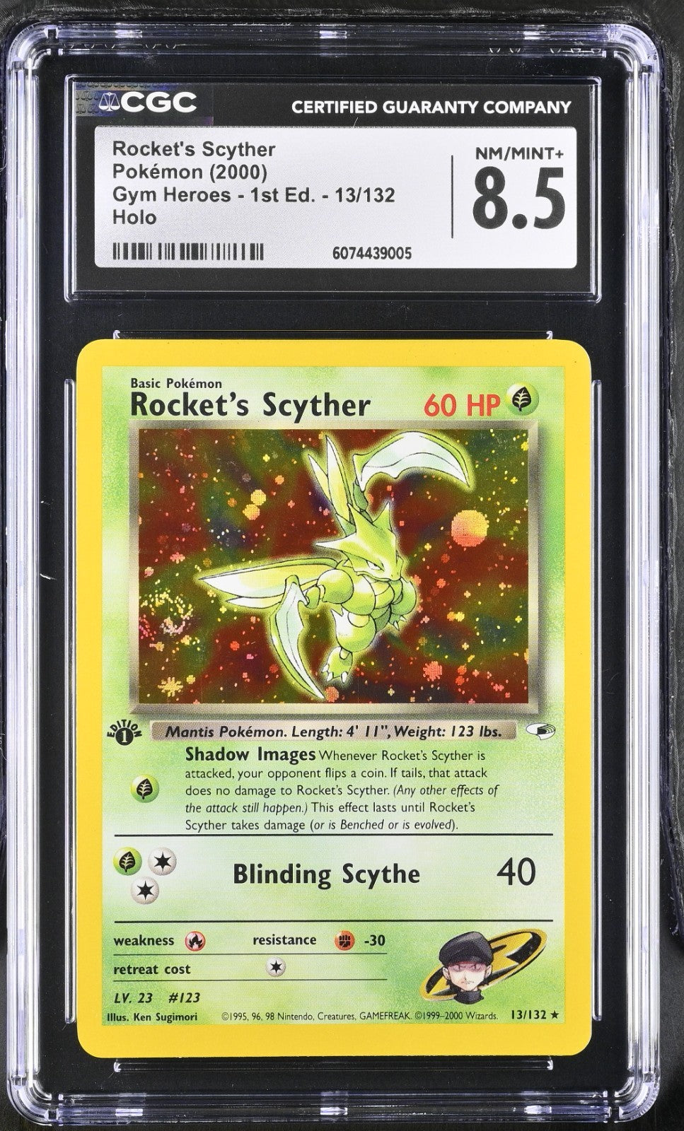 CGC 8.5 Rocket's Scyther Gym Heroes 1st Edition 13/132 Holo SWIRL Pokemon