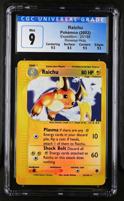Pokemon Raichu Reverse Holo Expedition 25/165 CGC Blue Label 9