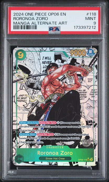 2024 One Piece Roronoa Zoro (Manga) OP06-118 Wings of the Captain Foil PSA 9