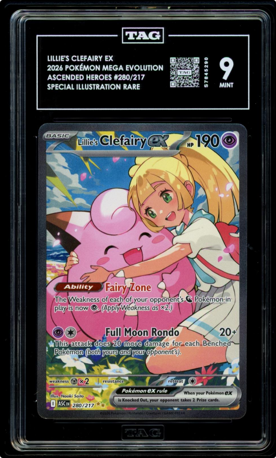 Pokemon TCG Lillie's Clefairy ex Me: Ascended Heroes 280/217 SIR Holo TAG 9