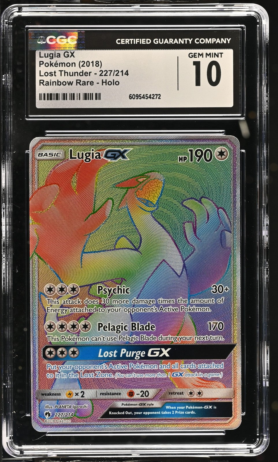 Pokemon Rainbow Lugia GX 227/214 Lost Thunder CGC 10