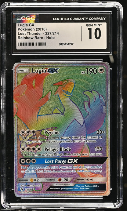 Pokemon Rainbow Lugia GX 227/214 Lost Thunder CGC 10