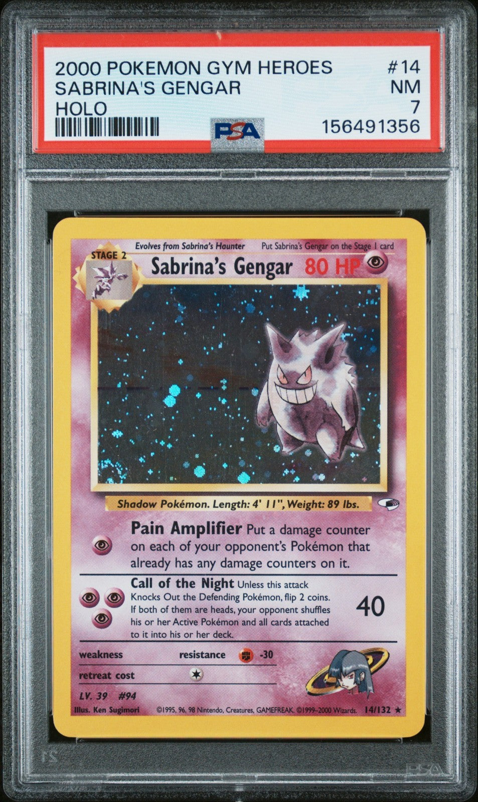 SABRINA'S GENGAR 2000 POKEMON GYM HEROES HOLO #14/132 PSA 7