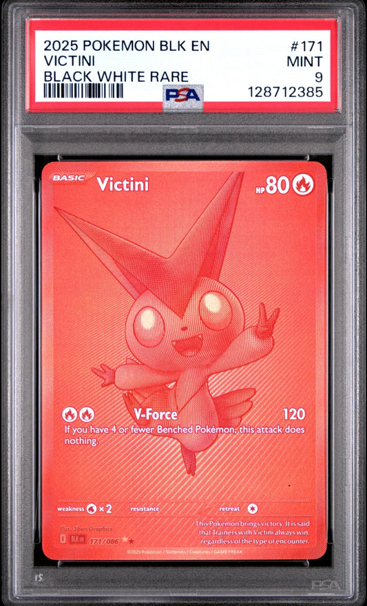 2025 POKEMON BLK EN-BLACK BOLT BLACK WHITE RARE #171 VICTINI PSA 9