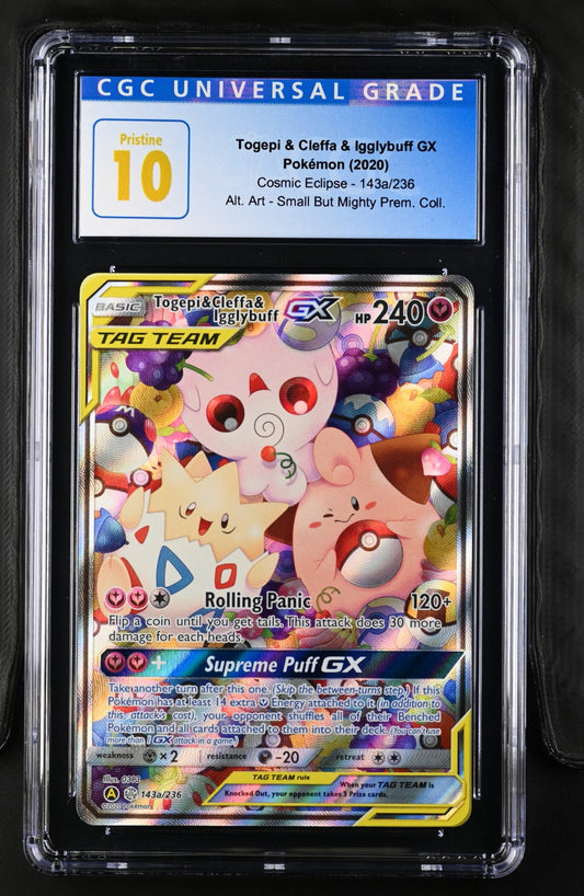 POKEMON SUN & MOON COSMIC ECLIPSE TOGEPI & CLEFFA & IGGLYBUFF GX CGC 10 PRISTINE