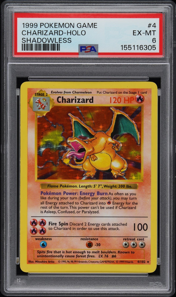 POKEMON #4 SHADOWLESS 1999 CHARIZARD 4/102 PSA 6