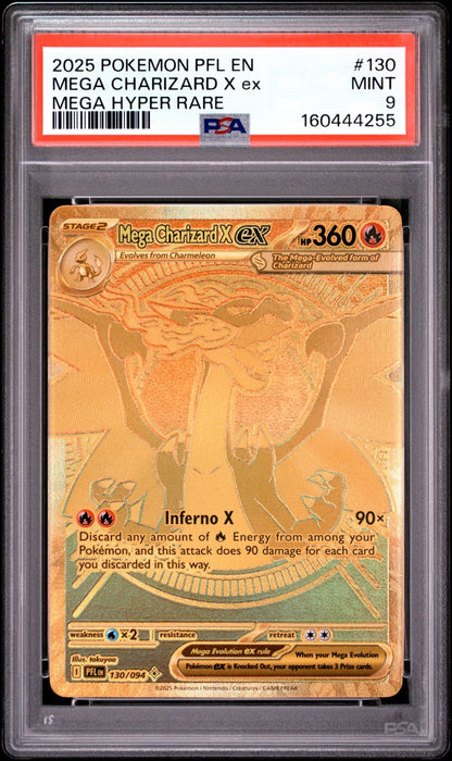 2025 POKEMON PFL EN-PHANTASMAL FLAMES MEGA HYPER RARE MEGA CHARIZARD X EX PSA 9