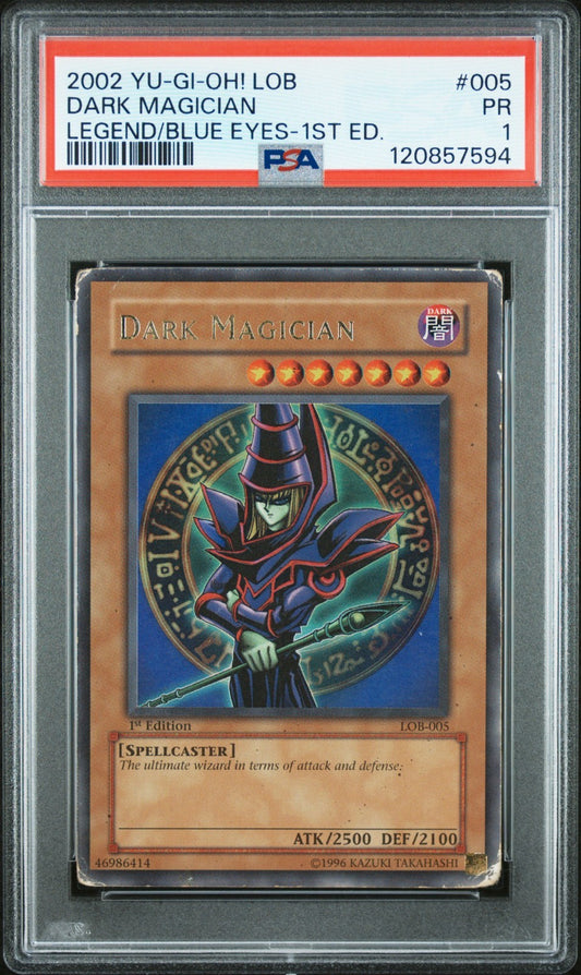 2002 ORIGINAL ENGLISH YUGIOH! LOB DARK MAGICIAN 1ST EDITION #005 PSA 1