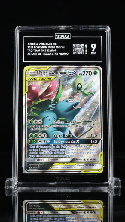 2019 POKEMON SM BLACK STAR PROMO #SM167 FULL ART/CELEBI & VENUSAUR GX PSA 9