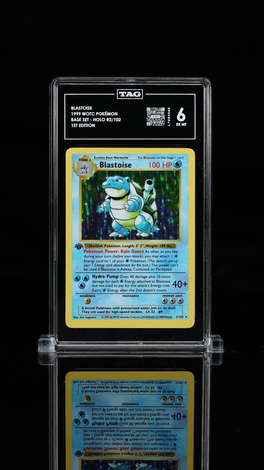 1999 Pokemon Blastoise 1st Edition Base Set Shadowless Holo TAG 6 PSA
