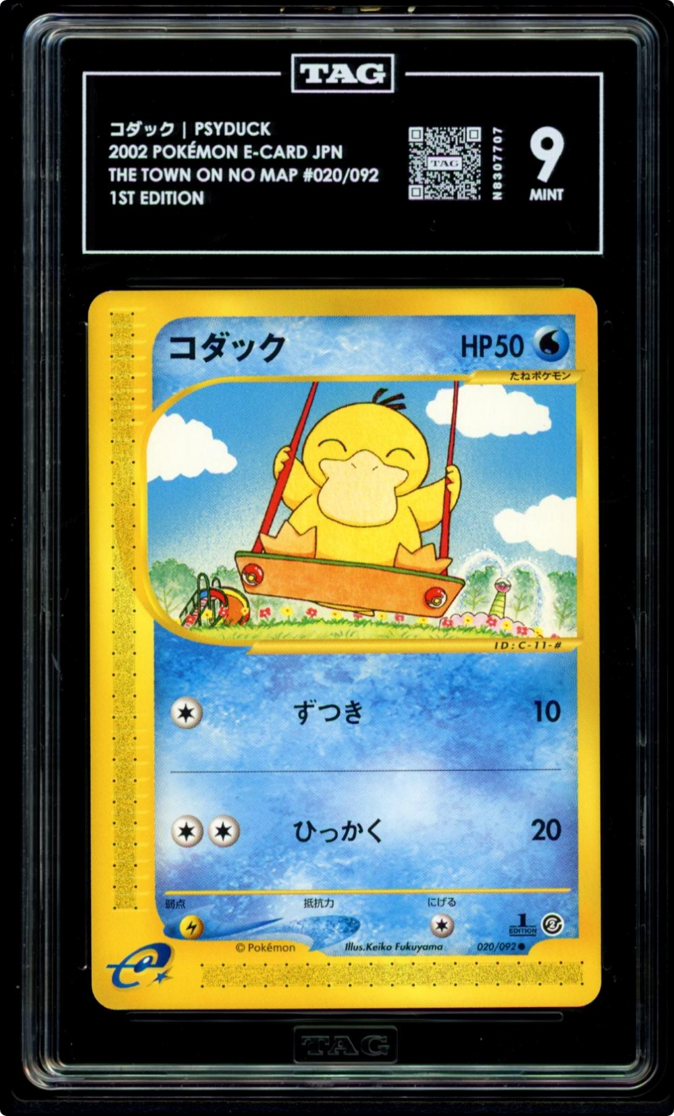 2002 POKEMON JAPANESE TOWN ON NO MAP #020 PSYDUCK 1st EDITION TAG 9